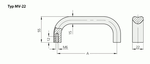 Leschhorn MV-22.200.04   massiver Aluminium Bügelgriffe 22 mm A 200,  schwarz eloxiert - Leschhorn MV massive Aluminium Buegelgriffe - Zeichnung Typ MV-22