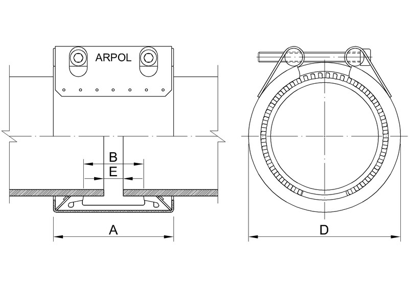 Leschhorn Rohrkupplung mit zugfester Verbindung FIX-M, DA 108,0; Bereich 106,9-109,1; PN 16; PS 21; BL 111; - FIX L - technische Zeichnung