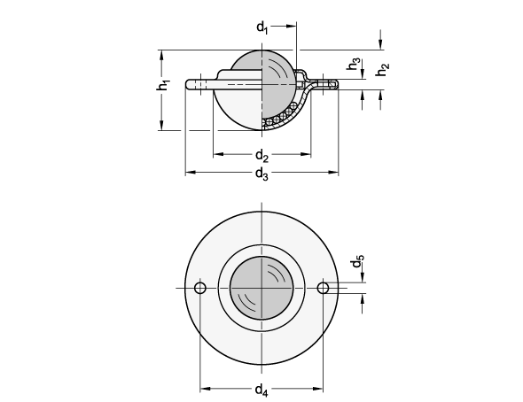 Ganter 509.8-15-SBL  Kugelrollen, Gehäuse Stahlblech, mit Anschraubflansch, Grösse: 15, Werkstoff Gehäuse: S - Stahlblech, Werkstoff Laufkugel: BL - Stahl - GN 509-8 Kugelrollen - Gehaeuse Stahlblech - mit Anschraubflansch - Massblatt