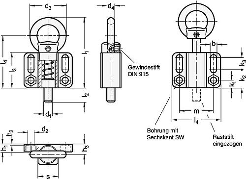 Ganter 722.6-10-20-A-SW Rastbolzen mit Anschraubflansch, parallel zum Raststift - GN 722-6 Rastbolzen mit Anschraubflansch - parallel zum Raststift-Abbildung