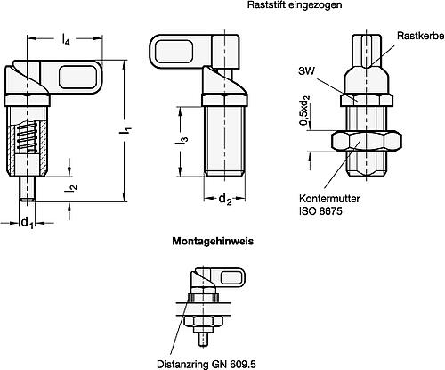 Ganter 612.8-10-M16X1,5-A RASTRIEGEL, ZINK DRUCKGUSS - GN 612-8 Rastriegel - Zink Druckguss-Skizze