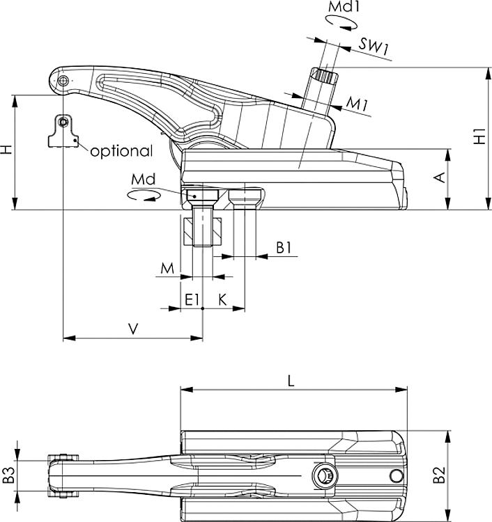 AMF 7600-22-M12x14 Kraftspanner, Größe : 22*, Nut: 14, L: 65 - LE 7600 Kraftspanner-Skizze