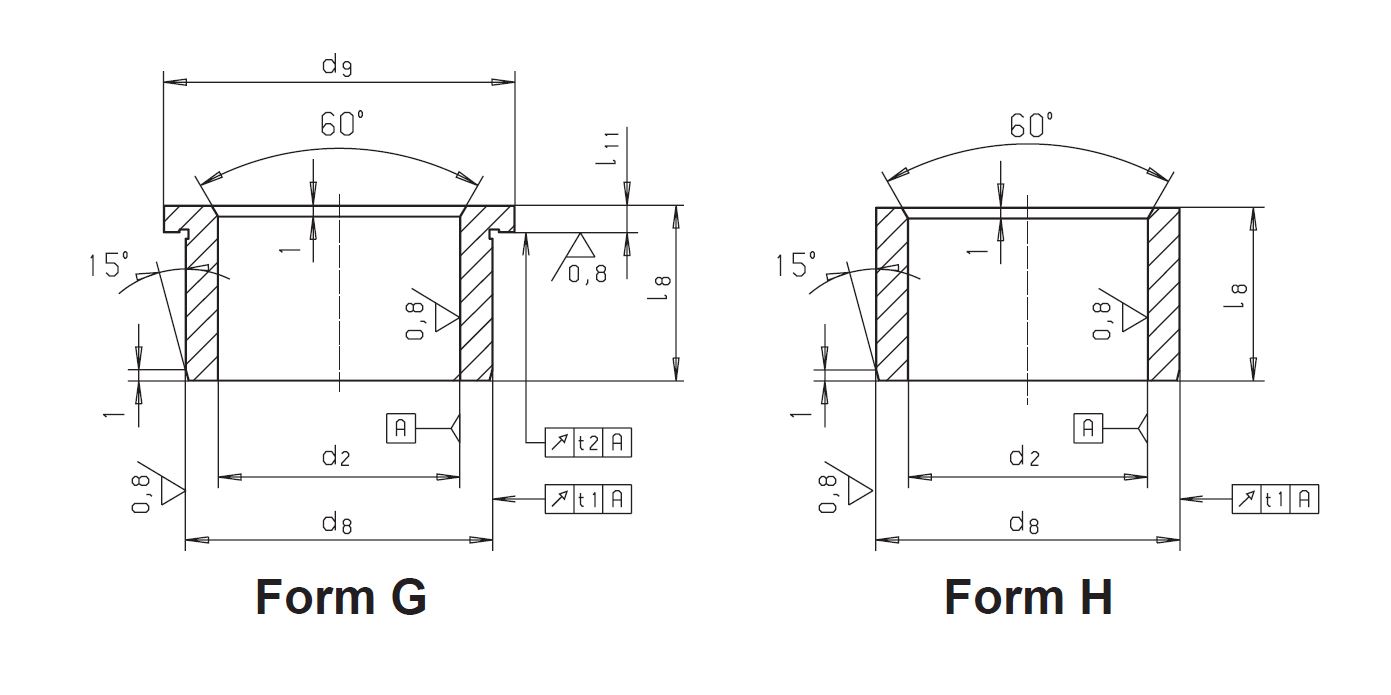 Leschhorn Grundbuchsen DIN 173 G, mit Bund,  d2 08,00; d8 12,00; d9 15,00;  l8 08,00;   kurz - DIN 173 G oder H - Grundbuchsen mit oder ohne Bund