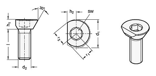Ganter 418.2-12-M5-10-R SPIRALSPANNSCHRAUBE MIT RECHTSGEWINDE - GN 418-2 Spiralspannschrauben-Skizze