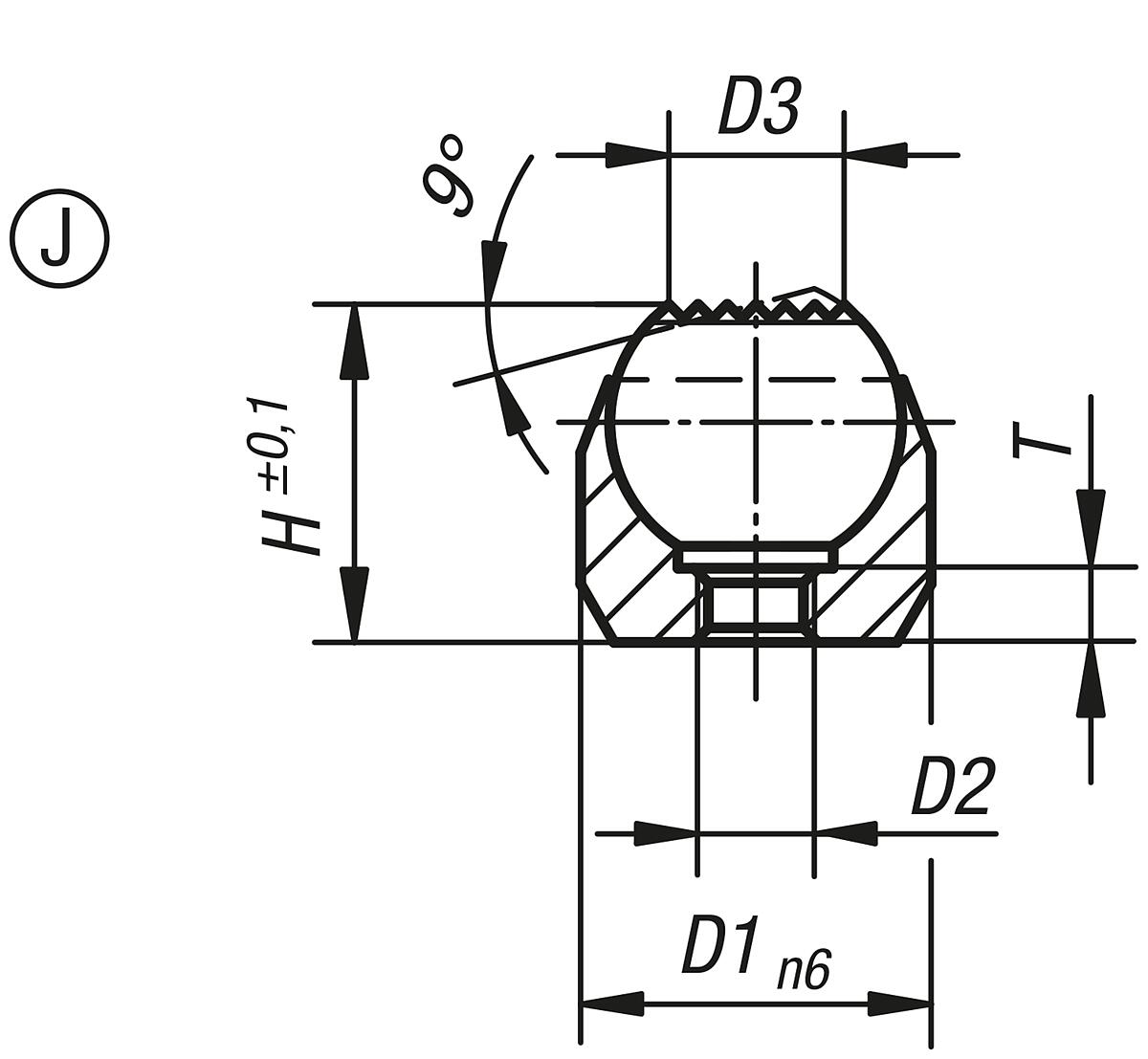Kipp K0282.603 PENDELAUFLAGE FORM J  M3 - K0282-J Pendelauflagen - Form J - Massblatt