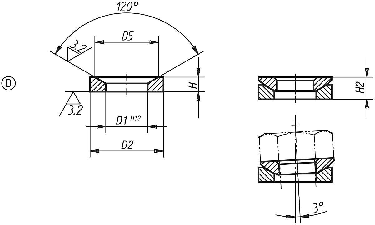 DIN 6319 KEGELPFANNE , FORM D, D2=19 - DIN 6319 Kegelpfannen Form D und G - Ausgabe 10-01 - Massblatt