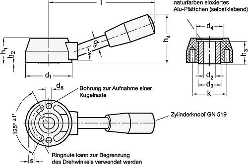 Ganter 512-45-B12 ELESA SCHALTHEBEL - GN 512 Schalthebel - Kunststoff-Skizze