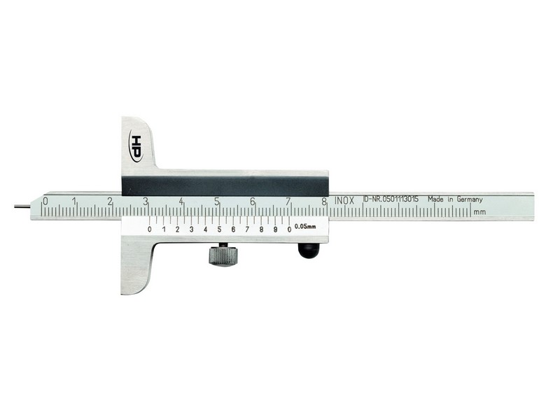 Helios Preisser, 0280 501 Tiefenmessschieber, Nonius mattverchromt, Messstange mit auswechselbarem Stift 80 mm Messbereich, 50 mm Brückenlänge - Tiefenmesschieber