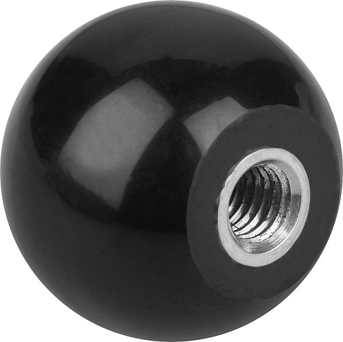 Norelem 06250-21604 KUGELKNOPF D1=16  M4, FORM E, DUROPLAST, GEWINDEBUCHSE MESSING - Norelem 06250-E Kugelknoepfe glatt DIN 319 erweitert - Form E