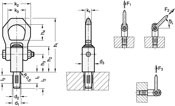 Ganter 1133-M10-14-ST  Gewindetragbolzen, Stahl, selbstsichernd, Gewinde d1: M 10, Länge l1: 14, d2: 8.35 - GN 1133 Gewindetragbolzen - Stahl - selbstsichernd - Massblatt