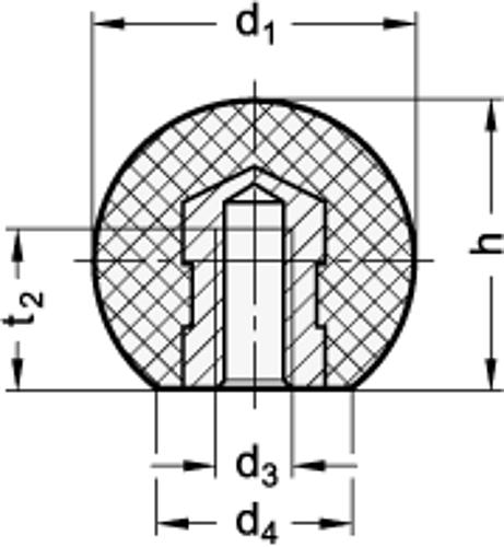 Leschhorn 319-KU-60-M16-E-MS KUGELKNOPF M.MS BUCHSE - DIN 319 Kugelknoepfe - Kunststoff mit Messing Buchse-Skizze