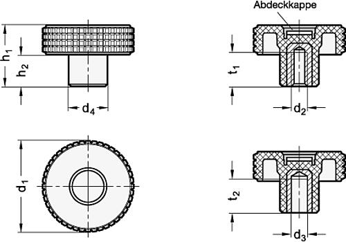Ganter 534-32-M5-SW ELESA KORDELGRIFF - GN 534 Kordelgriffe - Kunststoff - Abdeckkappe schwarz-Skizze