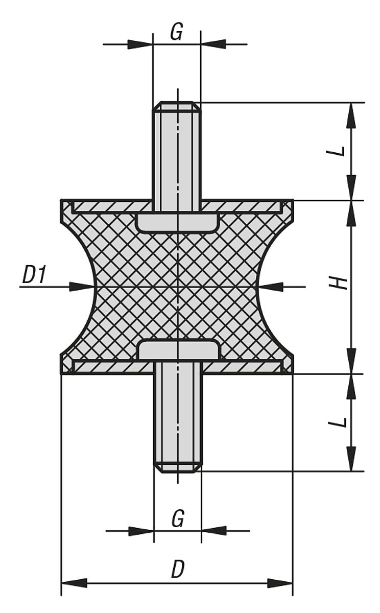 Norelem 26101-02001557 GUMMI METALL PUFFER TYP AT, D=20, H=15 - NLM 26101 Gummi Metall Puffer Typ AT tailliert - Massblatt
