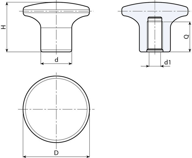 Leschhorn I118 Pilzgriffe  D 22; d 11; Gewinde d1 M5; Kunststoff PA, schwarz - Boteco I118 Pilzgriffe