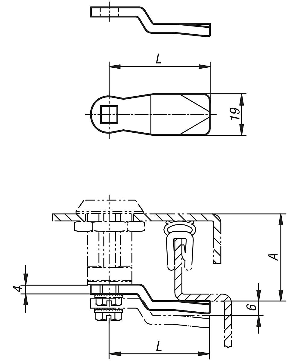 Kipp K0530.145X380 ZUNGEN - K0529 Kompressions Drehriegel - Massblatt
