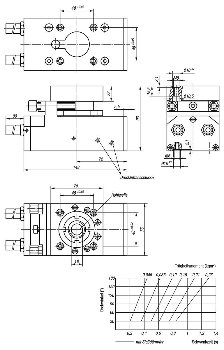 Norelem 20062-026 DREHMODUL PNEUMATISCH GR.6, SCHWERLASTAUSFÜHRUNG - NLM 20062 Drehmodul pneumatisch Schwerlastausfuehrung - Massblatt