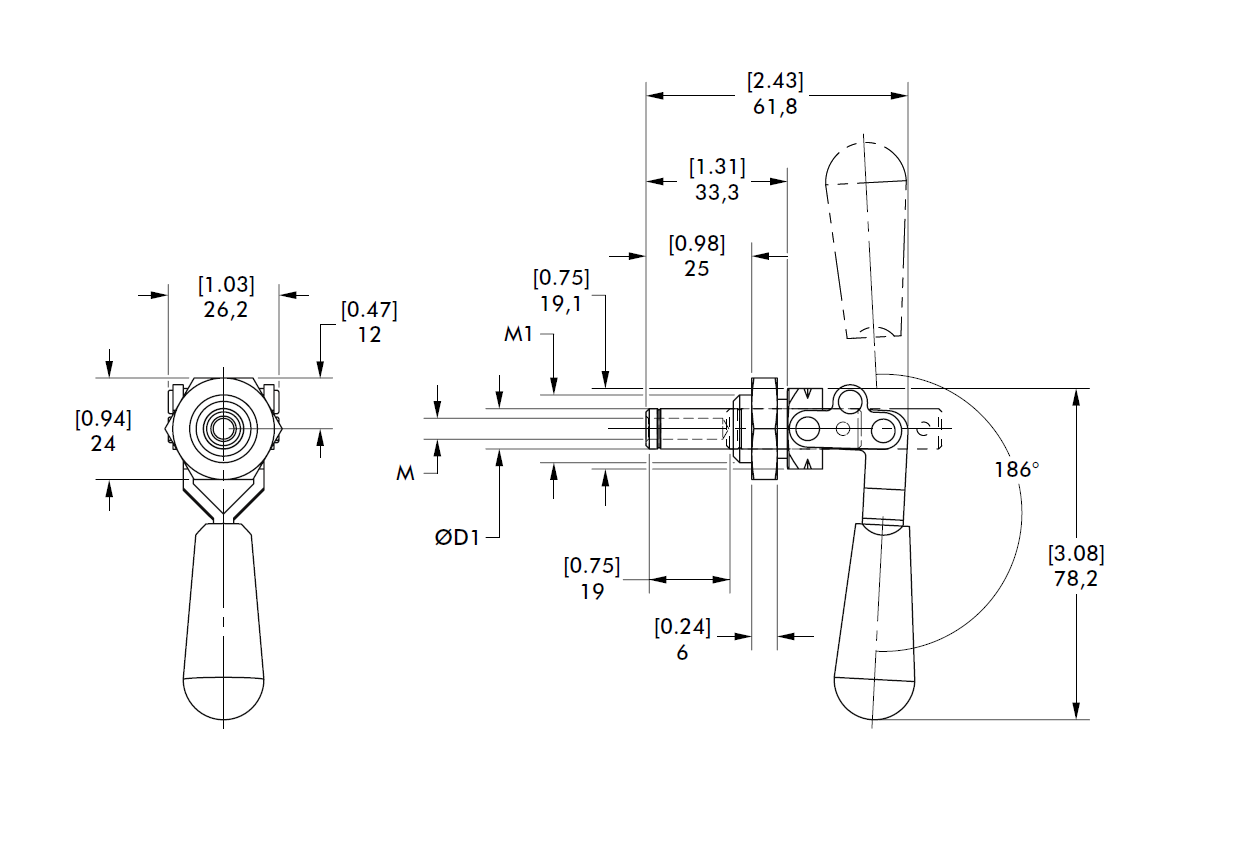 DESTACO 602-MM Schubstangenspanner Einbau  Haltekraft 900N, Hub 19mm - DESTACO 602-MM Schubstangenspanner Einbau Haltekraft 900N - Hub 19mm - Standard - Handrgriff rot-TZ
