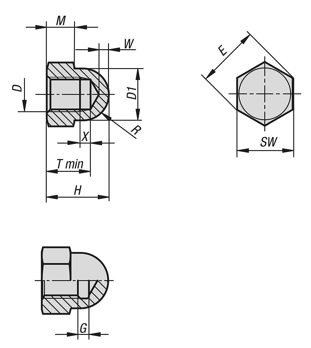 Norelem 07280-01-110 HUTMUTTER DIN1587 HOHE FORM, M10, SW=17, STAHL 6 BLANK - DIN 1587 Sechskant Hutmuttern hohe Form - Stahl oder Edelstahl - Massblatt