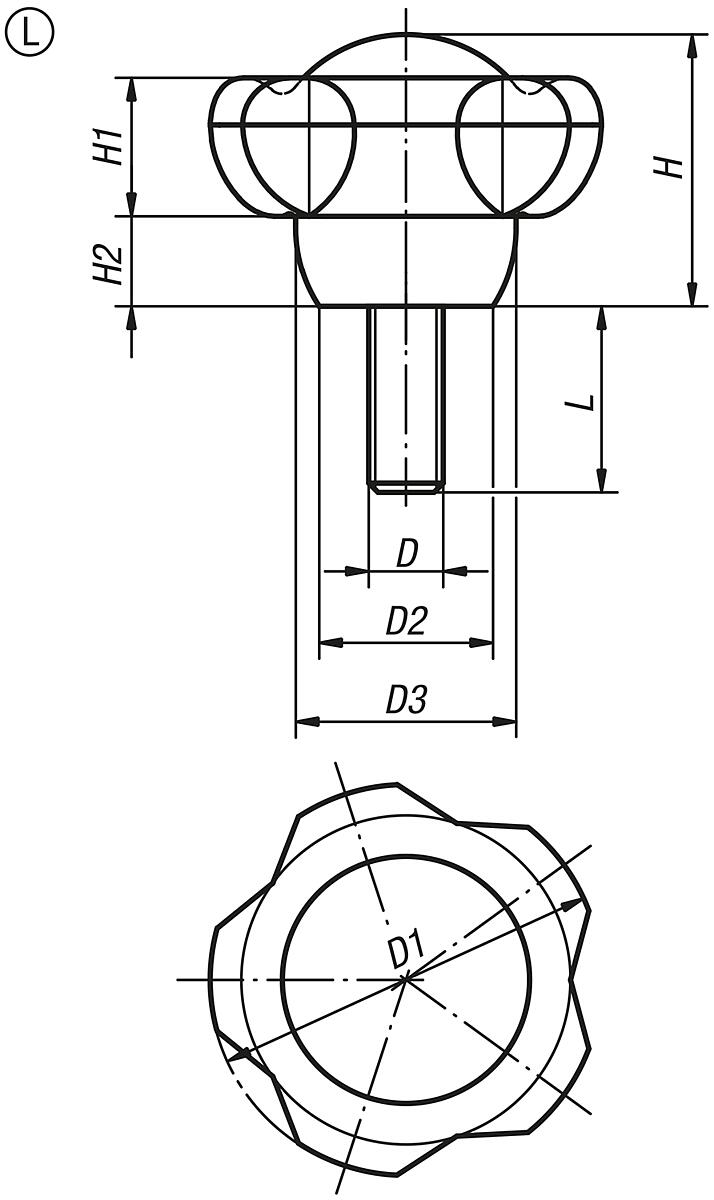 Kipp K0255.63107X40 NOVO.GRIP KLEMMGRIFF D=63  M10X40, DECKEL RAPSGELB - K0255-AG Klemmgriffe mit Aussengewinde - Massblatt