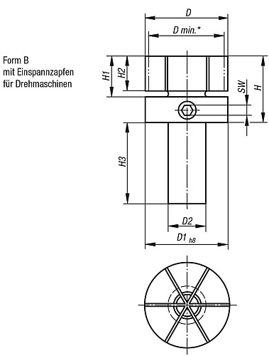 Kipp K0643.218053 SPANNDORN, - KIPP K0643-B Spanndorne mit seitlicher Klemmung - F