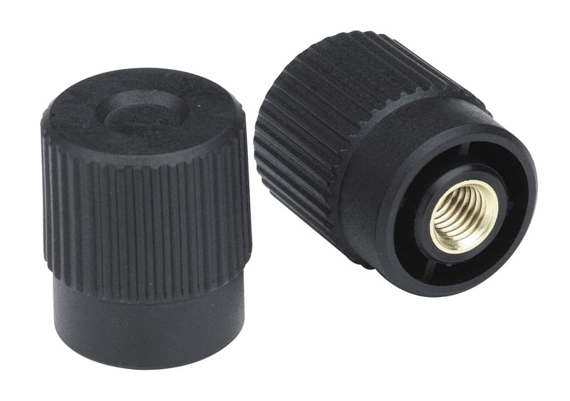 Leschhorn N740 hohe Rändelmutter Gewindebuchse Messing  D 41; d 38; Gewinde d1 M10; Kunststoff PA, schwarz, - LE N740 Hohe Raendelmuttern - Gewindebuchse aus Messing-EcoLine-Abbildung