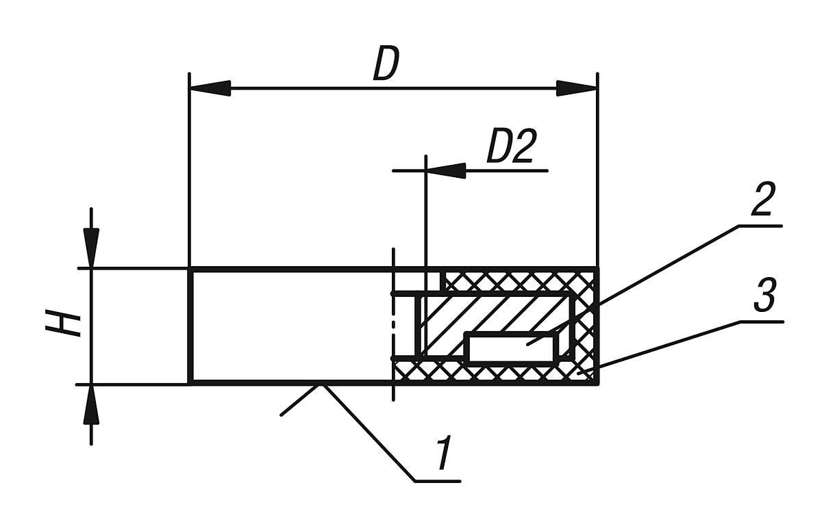 Kipp K0562.04 FLACHGREIFER MIT INNENGEWINDE AUS NEODYM, MIT GUMMISCHUTZMAN - K0562 Flachgreifer mit Innengewinde aus NdFeB - mit Gummischutzmantel - Massblatt