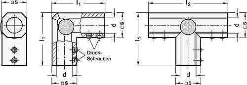 Ganter 298-28-B18-T-SW GEHÄUSE FÜR T GETRIEBE, SCHWARZ KU BESCHICHTET - GN 298 Gehaeuse fuer Winkel - T Getriebe - Aluminium-Skizze