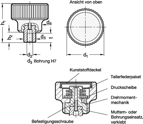 Ganter 3663-27-B5-0,7 Drehmoment Rändelgriffe - GN 3663 Drehmoment Raendelgriffe-Skizze
