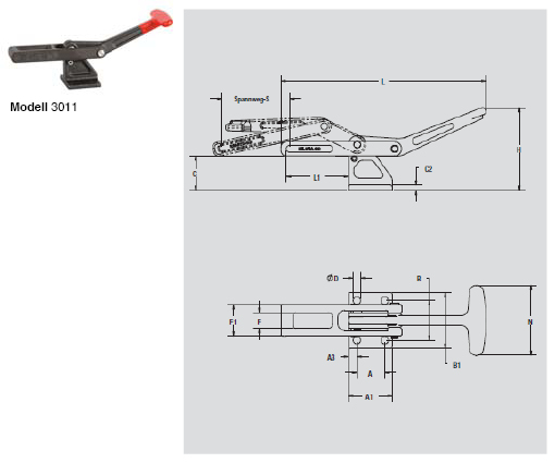 DESTACO 3011 Ösen-Verschluss-Spanner Haltekraft 8900N, Spannweg 75mm - 3011 Oesen-Verschluss-Spanner