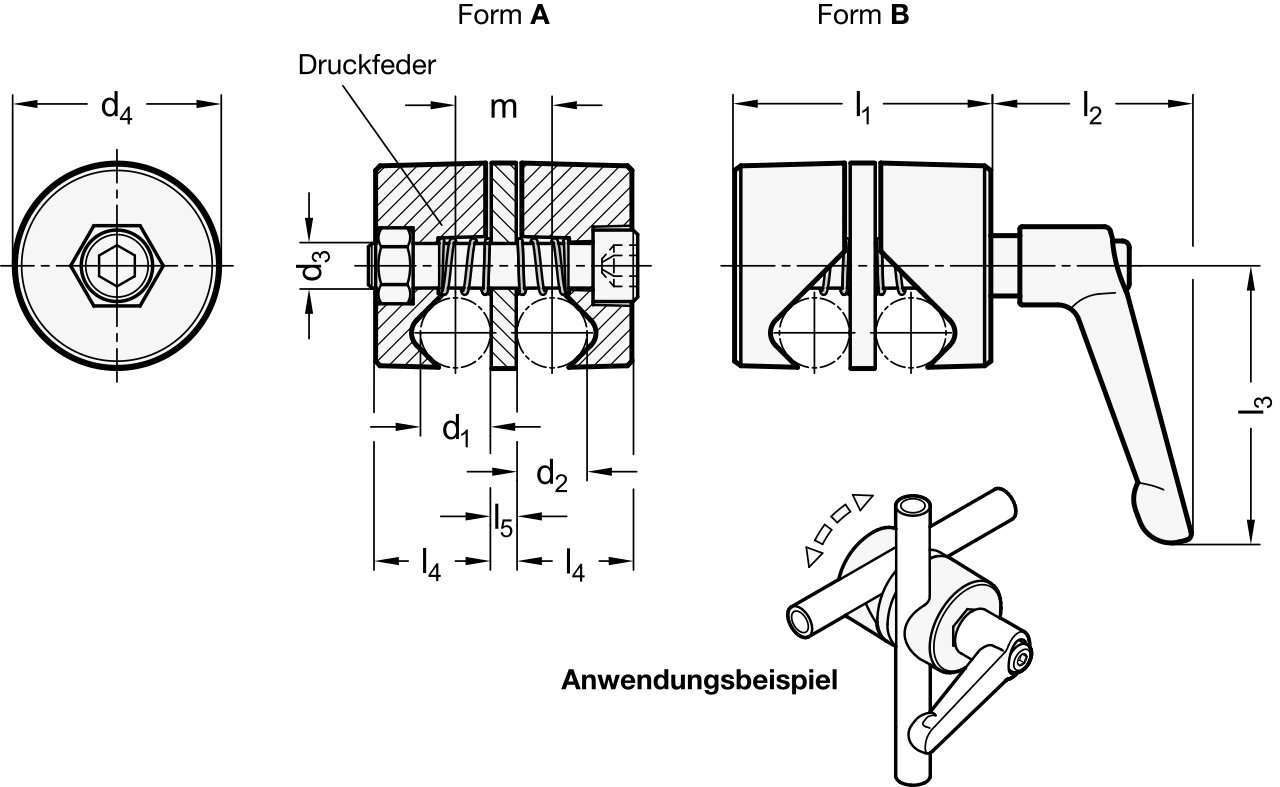 Ganter 490-8-8-A-MT Gelenk Klemmverbinder - GN-490-Gelenk-Klemmverbinder-Skizze-TZ