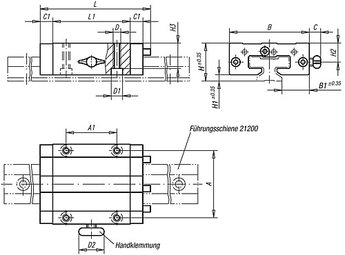 Norelem 21200-1500 FÜHRUNGSWAGEN DRY LIN® T, - Norelem 21200 Fuehrungswagen DryLin T
