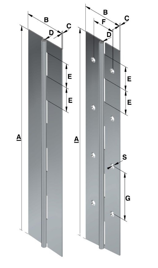 Leschhorn 6806.70 Stangenscharnier, Aluminium, ungebohrt, l 2000 x b 60 x c 2mm; Stift 6mm, gerollt - LE 6700 Stangenscharniere - gerollt - Abbildung