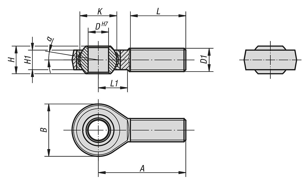 Norelem 27627-10 GELENKKOPF M. GLEITLAGERUNG RECHTS, D=10H7 - NLM 27627 Gelenkkoepfe mit Gleitlagerung  Aussengewinde - Massblatt