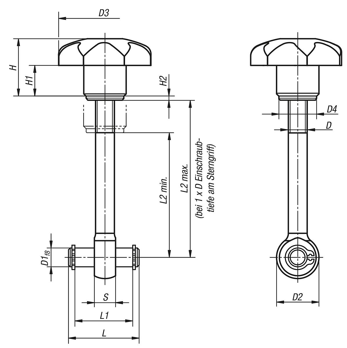 Norelem 05660-08050 SCHWENKSCHRAUBE M8X50, - NLM 05660 Schwenkschrauben - Massblatt