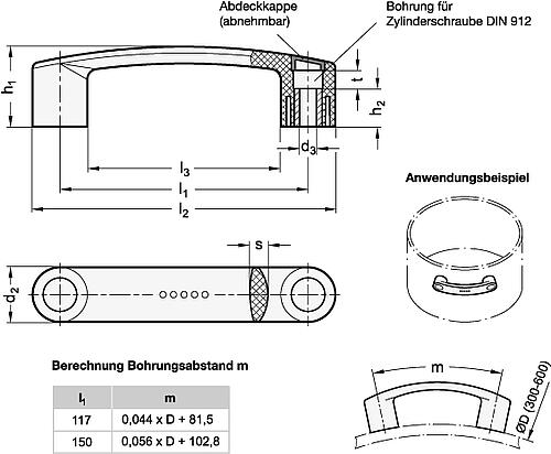 Ganter 628.3-117-B-DBL Bügelgriffe aus flexiblem Kunststoff - GN 628-3 Buegelgriffe aus flexiblem Kunststoff-Skizze
