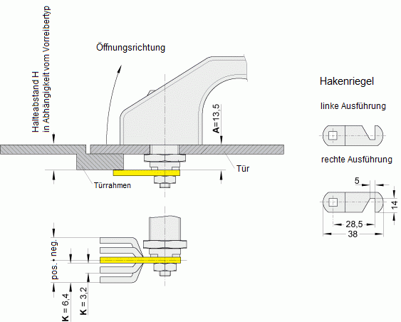 Leschhorn FG9-30.000.H   Hakenriegel ; 0 mm (gerade) - Leschhorn FG9 Verriegelungsgriffe - Hakenriegel linke und rechte Ausfuehrung