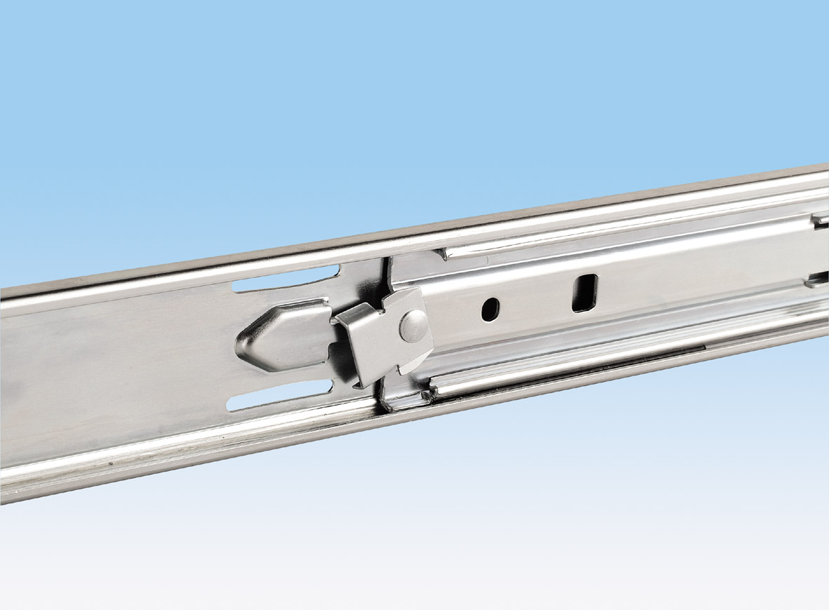 Accuride DZ2907-0012 Teleskopschienen 100% Überauszug, 9,6x41,1, SL 305, TR 356, 30kg, hell verzinkt - 2907 Accuride Teleskopschiene Anwendungsbeispiel Lock