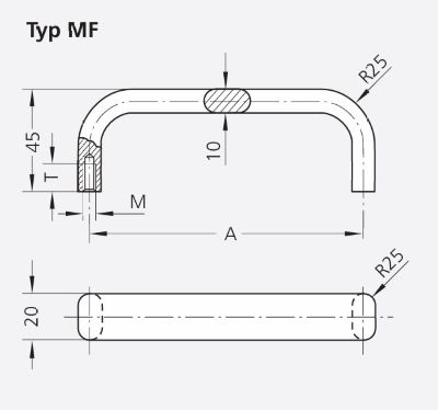 Leschhorn MF-20.120.9003A Gerätegriffe, Antibakteriell, Flachoval Aluminium, A=120 - LE MF antibakterielle Buegelgriff Serie - Massblatt