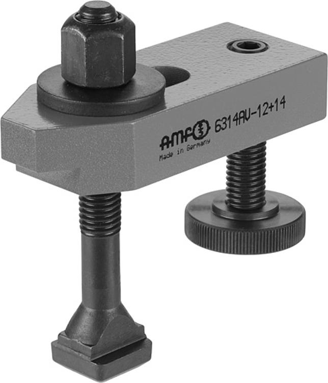 AMF 6314AV-12 Spanneisen abgesetzt, mit verstellbarer Stützschraube, komplett, mit Spannschraube: M12x12x100, A1xA2: 8 x10,0, Nut: 12 - LE 6314AV Spanneisen - abgesetzt - mit verstellbarer Stuetzschraube komplett-Abbildung