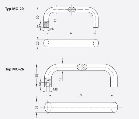 Leschhorn MO-26.180.9003A Bügelgriffe Rohr Ø 26 mm , Antibakteriell, A=180 - LE MO antibakterielle Buegelgriff Serie - Massblatt