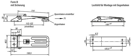 Kipp K0048.2631391 SPANNVERSCHLUSS EINSTELLBAR, FORM B, STAHL - KIPP K0048-SVB Spannverschluesse einstellbar Anschr