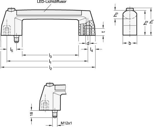 Ganter 6284-180-T-1-SU  Bügelgriffe, Kunststoff, mit elektrischer Schaltfunktion, LED beleuchtet, mit Stecker, Länge l1: 180, Form: T - mit Taster, Kennziffer: 1 - Kontaktblock 1 NC / 1 NO - GN 6284 Buegelgriffe-Kunststoff-elektrischer Schaltfunktion-LED beleuchtet-Stecker-Massblatt