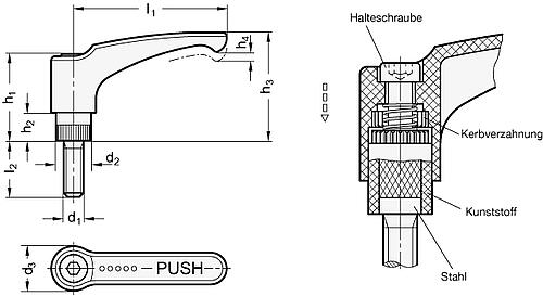 Ganter 604.2-44-M6-16-SG ELESA SICHERHEITSKLEMMHEBEL, SCHWARZGRAU - GN 604-2 Sicherheits Klemmhebel - Kunststoff - Schraube Stahl-Skizze