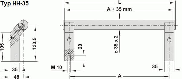 Leschhorn HH-35.800.37  zusammensteckbare Rohrgriffe Typ A; A 800,  Schenkel schwarz / Rohr Ø 35 mm Edelstahl Griff aus Einzelelementen, komplett montiert - Leschhorn Serie HH zusammensteckbare Rohrgriffe - Typ HH-35