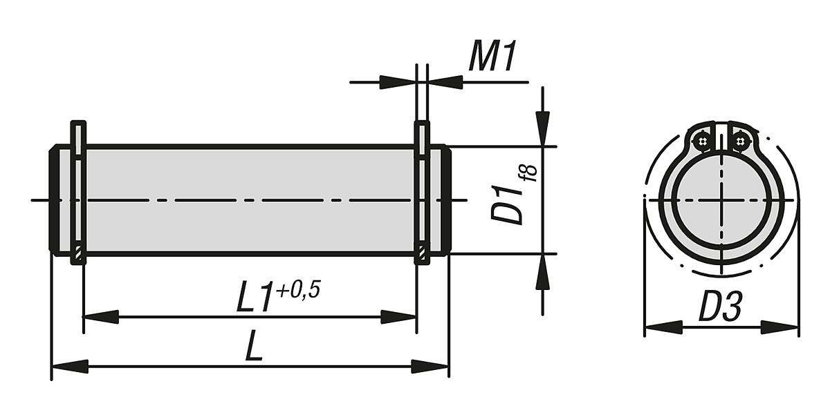 Norelem 04250-102 ACHSBOLZEN, D1=10, L=35 - NLM 04250 Achsbolzen - Massblatt