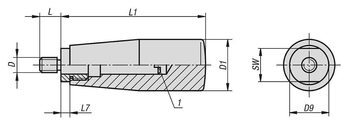 Kipp K0170.310011 GRIFF DREHBAR  GR.3  M10, - K0170 Griffe drehbar - Massblatt