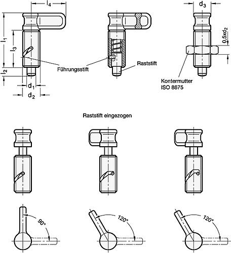Ganter 712-10-M16X1,5-A KURVEN RASTRIEGEL - GN 712 Kurven Rastriegel - Raststift vorstehend-Skizze