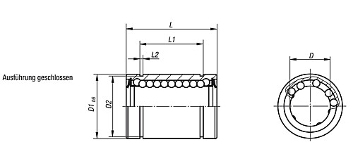 Norelem 21500-1202 LINEARKUGELLAGER GESCHLOSSEN D=12, MIT KUNSTSTOFFKÄFIG - Norelem 21500-AG Linearkugellager mit Kunststoffkaefig - geschlossen