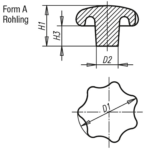 Norelem 06200-106 STERNGRIFF GJL, FORM A, D1=32 - Norelem 06200-A Sterngriffe DIN 6336 aus Grauguss - Form A