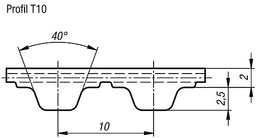 Norelem 22054-1025X3000 ZAHNRIEMEN PROFIL T 10 L=3000 - Norelem 22054-10 Zahnriemen Meterware Profil T 10